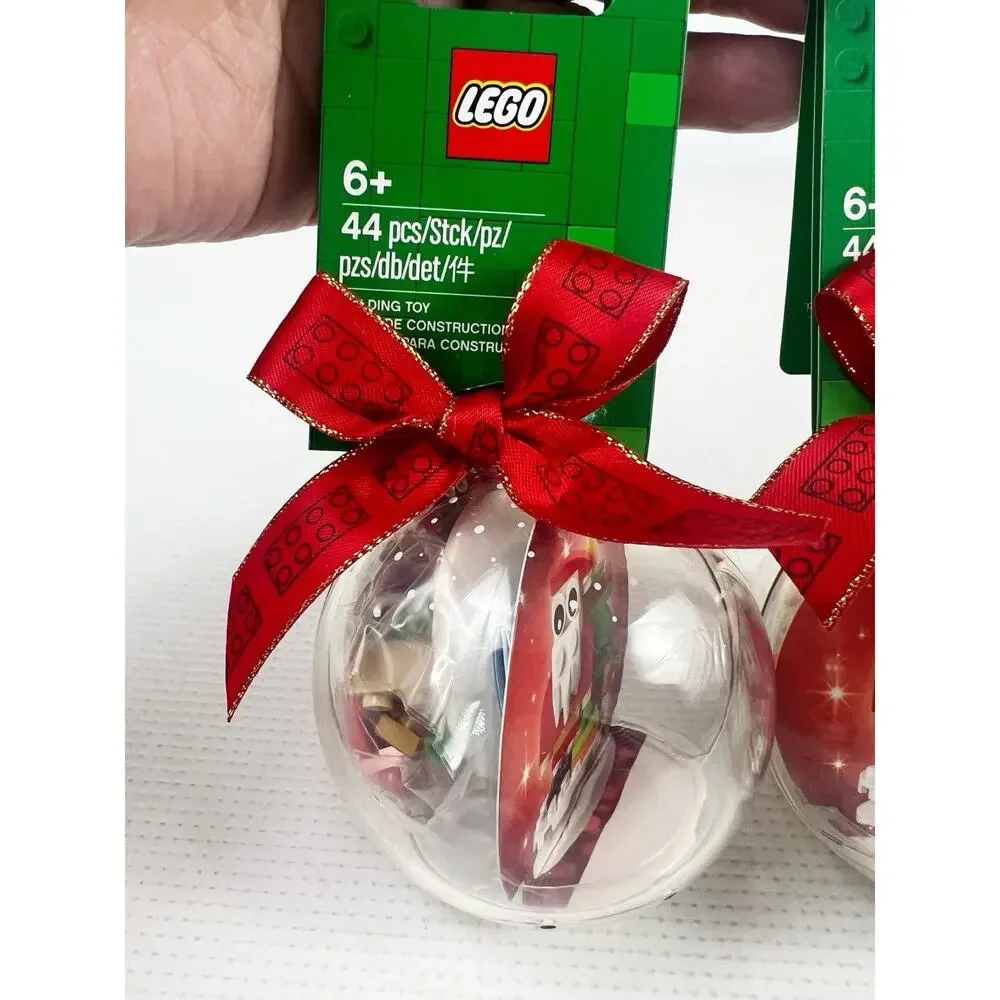 Two LEGO 854037 Christmas Ball Ornament 44 pc Santa Claus Holiday Retired Set